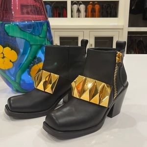 Giuseppe Zanotti Black Leather Ankle Booties with Gold Stud Detail